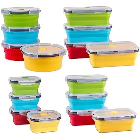 Collapsible Food Storage Containers with Airtight Lid & Air Vent, 40.5 oz,  Kitchen Stacking Silicone Collapsible Meal Prep Container Set for Leftover
