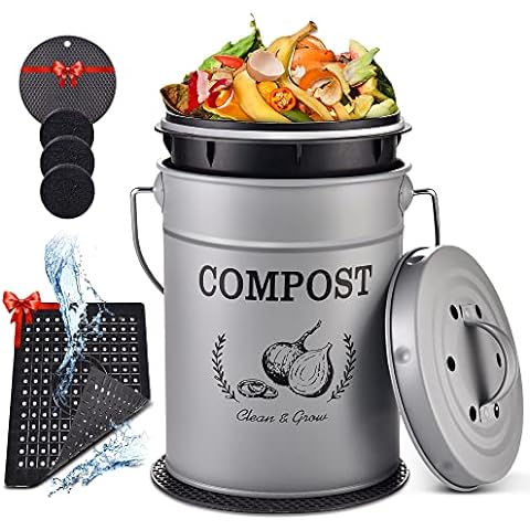 Kitchen Compost Bin With Charcoal Filters Sustainable Bamboo Fiber  Countertop Food Composter Indoor Compost Bucket Trash Can 1.7 Gal 