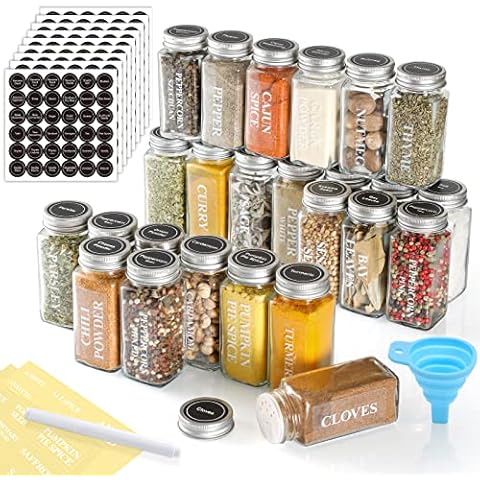 18pcs, Spice Jars With Labels, 4oz Empty Square Spice Bottles With Shaker  Lids, Airtight Metal Caps, Collapsible Funnel, Chalk Pen, Seasoning Containe