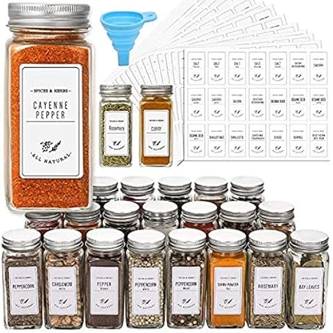 12pcs Spice Jars With Labels And Lids, 4oz Empty Square Spice Bottles With  Collapsible Funnel, Glass Condiment Containers, Kitchen Accessaries, Kitche