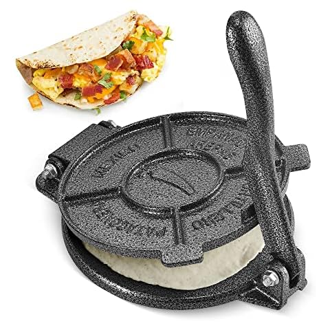 8 inch Cast Iron Tortilla Press by StarBlue with Free 100 Pieces Oil Paper and Recipes E-Book - Tool to Make Indian Style Chapati, Tortilla, Roti