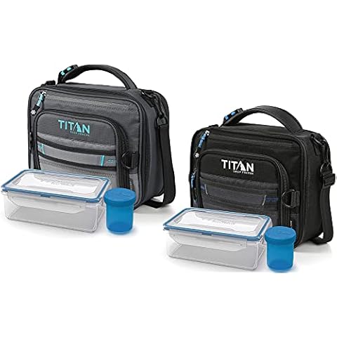 Titan Deep Freeze Expandable Lunch Box with 2 Ice Walls, Blue,Gray, Black, 14x14x14