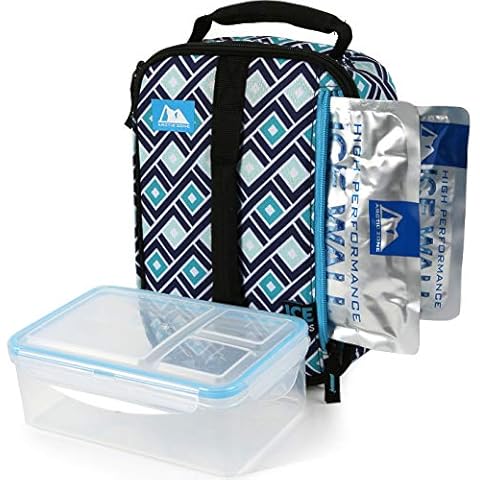 Arctic Zone High Performance Meal Prep Lunch Bag M.D with 6 Piece Printed Leak Proof Bento and 250g High Performance Ice Pack - Black