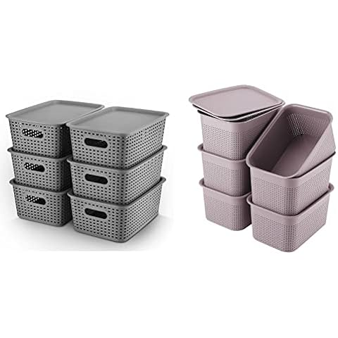  Plastic Storage Bins With Bamboo Lid Pantry Organization and Storage  Baskets Containers Lidded Organizer Bins Small Baskets for Shelves Drawers  Desktop Closet Playroom Classroom Office, 3 Pack