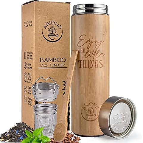 CHABAMBOO Bamboo Tumbler - 17oz - w/Tea Infuser and Strainer - Coffee  Bottle - Insulated Travel Tea Mug To Go - Tea Thermos & Tea Gift + Loose  Leaf