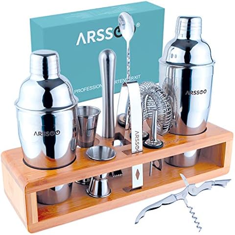 Bartender Kit 11-Piece Stainless Steel Cocktail Shaker Set | Perfect Home  Professional Bar Tools, 27/20 OZ Weighted Boston Shakers, Lemon Squeezer 