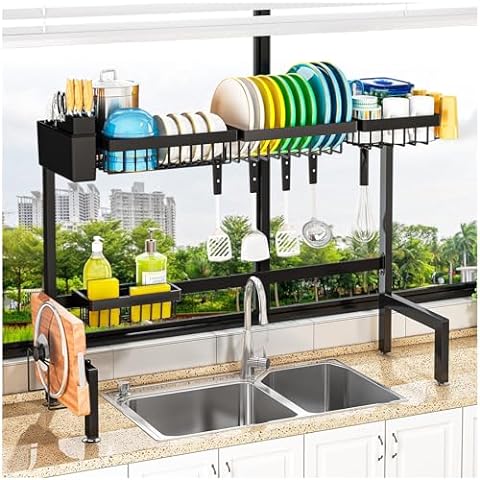 Sakugi Over The Sink Dish Drying Rack - Adjustable (29.5-35.5in) Drying Rack  w/Large Capacity