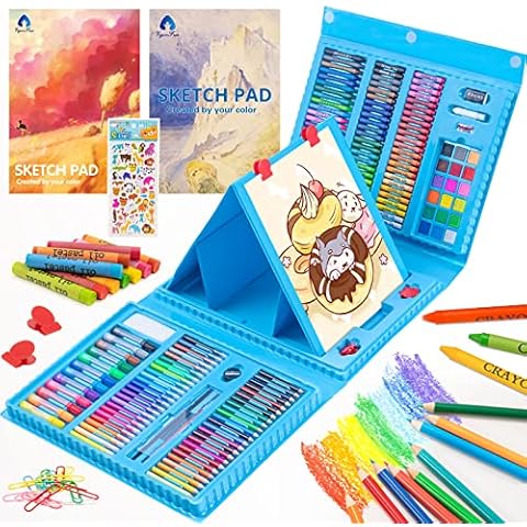 Vigorfun Art Supplies, 108-Piece Wooden Art Set Crafts Kit with Drawing Easel, Deluxe Kids Art Set, Oil Pastels, Colored Pencils, Wate