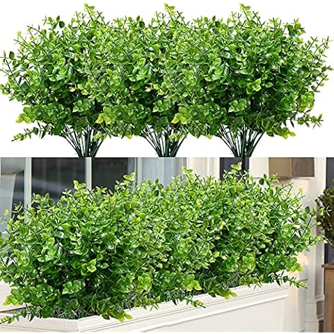 12 Bundles Artificial Ferns for Outdoors UV Resistant Artificial Outdoor  Plants Faux Fern Greenery Fake Fern Faux Boston for Indoor Home Outside  Ground Porch Garden Arrangements. (Green) 