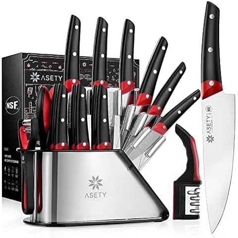 HUNTER.DUAL Knife Set, 15 Piece Kitchen Knife Set with Block Self  Sharpening, Dishwasher Safe, Anti-slip Handle, White