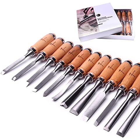 10pcs Wood Chisels Knife Set Stone Wood Carving Tool Kit Made of Tungsten Steel Bonus A Portable Leather Roll Bag CYKD01