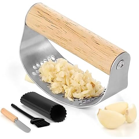  Garlic Press, 2 in 1 Garlic Mince and Garlic Slice with Garlic  Cleaner Brush and Silicone Tube Peeler Set. Easy Squeeze, Rust Proof,  Dishwasher Safe, Easy Clean.: Home & Kitchen