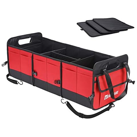 HEYTRIP Large Trunk Organizer with Built-in Leakproof Cooler Bag, 2 Tie-Down Straps, 4 Removable Dividers, Foldable Cover, Built with 2mm PE Board