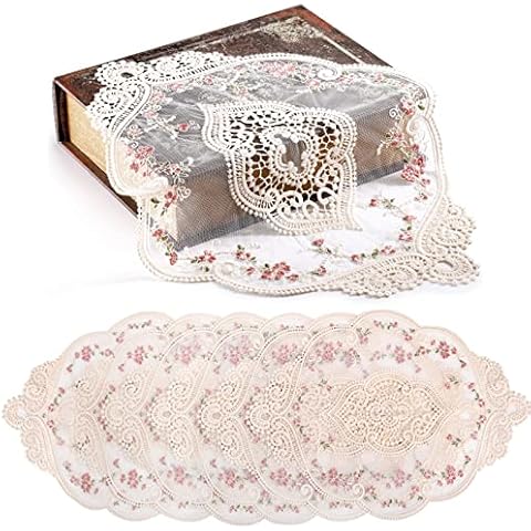 2PACK Retro French Style Lace Placemats Fashionable Embroidered Cup Mat  vase mat 16.5”x11.6”,White