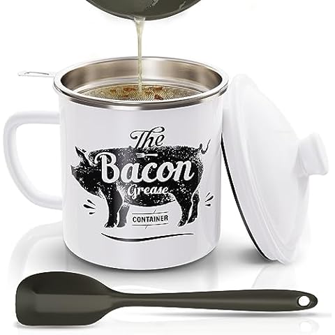 Bacon Grease Container With Strainer 46oz Large Capacity With