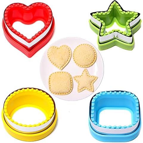 HINZER Sandwich Cutter and Sealer Set Uncrustables Maker 4 Pcs Bread Decruster Sandwich Cutter Pancake Maker Heart Square Circle Dinosaur Shape DIY