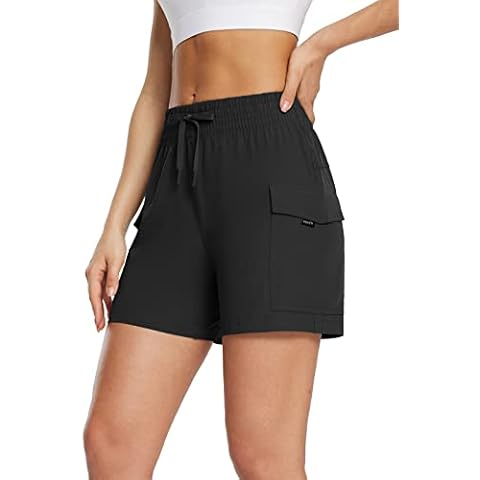 YYV Women's Running Shorts with Zipper Pockets Quick-Dry Elastic