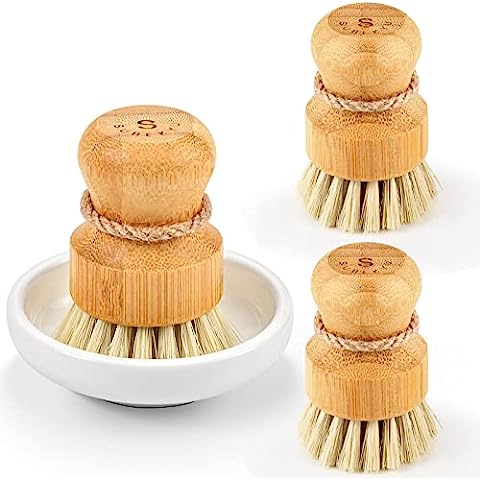  MR.SIGA Dish Brush with Bamboo Handle Built-in Scraper, Scrub  Brush for Pans, Pots, Kitchen Sink Cleaning, Pack of 2 : Health & Household