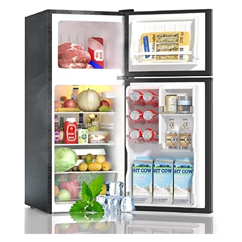 BANGSON Mini Fridge with Freezer, 2 Door Small Refrigerator with Freezer,  Mini Freezer Fridge Combo, 3.2