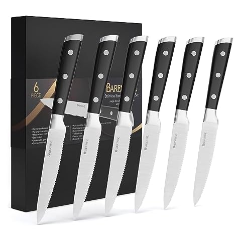 Harriet Steak Knife Set, Serrated Steak Knives Set of 6, Full Tang German Stainless Steel Steak Knives, White