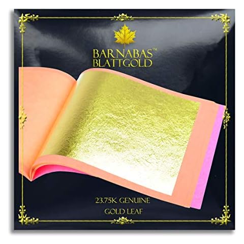 Barnabas Blattgold: Imitation Gold Leaf Sheets [25 Sheets, Transfer Leaf,  5.5 inch] - aka Gold Leaf Sheets for Painting, Gold Foil Sheets for Crafts