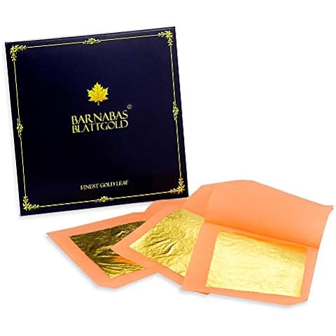 Edible Genuine Gold Leaf Sheets by Barnabas Blattgold, 10 Sheets (Loose Leaf), 3 1/8 Inches Booklet, Professional Quality