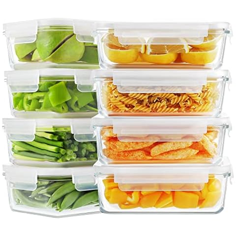 Vtopmart 8 Pack Glass Food Storage Containers with Lids, Glass Meal Prep  Contain