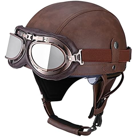  3/4 Adult Motorcycle Half Helmets with Sunshield Baseball Cap  German Style Leather Jet Helmet DOT Approved Open-Face Motorbike Safety  Helmets for Men and Women 1,M:56-57CM : Automotive