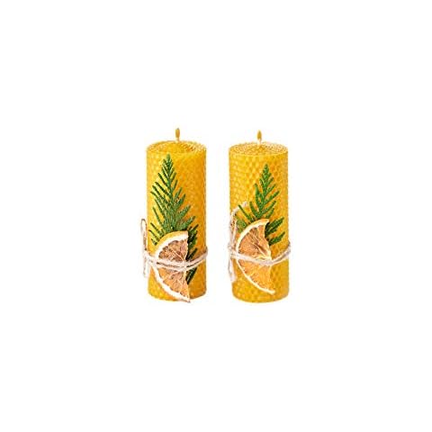 Yellow Beeswax Candles Gift Set - 9 Colored Beeswax Pillar Candles with Pleasant Honey Scent for Lovely Gift and Home Decor - Hand-Rolled Pure
