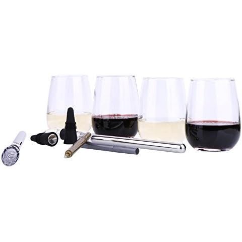 Bella Wine Chillers - Set of 2 Stainless Steel Wine Chiller Stick, 4 Wine  Markers and Wine Stopper. Iceless Wine Chiller Rod with Aerator and Pourer.