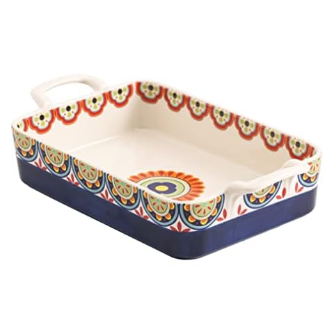 Bico Magnolia Floral Stoneware Baking Dish Set, Set of 2, Large & Medium Rectangular Baking Pan Set, Lasagna Pan, Casserole Dish, Microwave