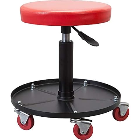 DNA Motoring Tools-00253 Adjustable Height Pneumatic Garage Seat Rolling Mechanic Stool with Tool Tray Storage