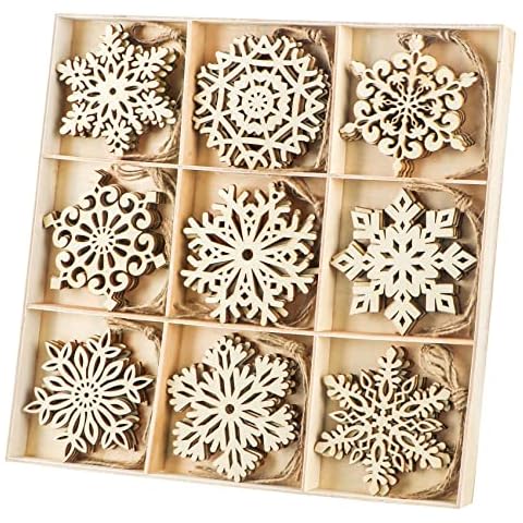 30pcs Wooden Snowflakes Ornaments, Binswloo 4 inch Christmas Ornaments  Snowflakes Shaped Embellishments for Rustic Christmas Decoration DIY  Crafts