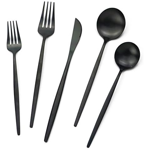 6pcs Matte Black Dinner Spoon Fork Knife Stainless Steel Satin Finish 7 8  Inch Silverware Cutlery Set Serves 6 Dishwasher Safe, Free Shipping For  New Users