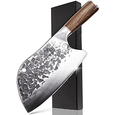XYJ 6.7 inch Serbian Chef Knife Cutting Butcher Knives High Carbon Steel Forging Meat Cleavers for Camping Kitchen and Outdoor Cooking Tool with