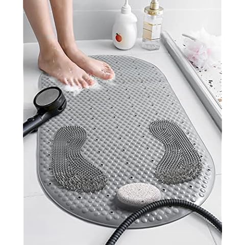 MOLFUJ 32X16 Foot Scrubber Shower Mat with Feet Scrub Stone, Oval Bathtub  Mat with Antislip Suction Cups and Drain Holes, Non Slip with A Pumice