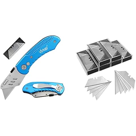 Vickay Folding Utility Knife Heavy Duty Box Cutter with 5 SK5 Quick Change  Blades, Safety Lock-Back Design, Lightweight Aluminum