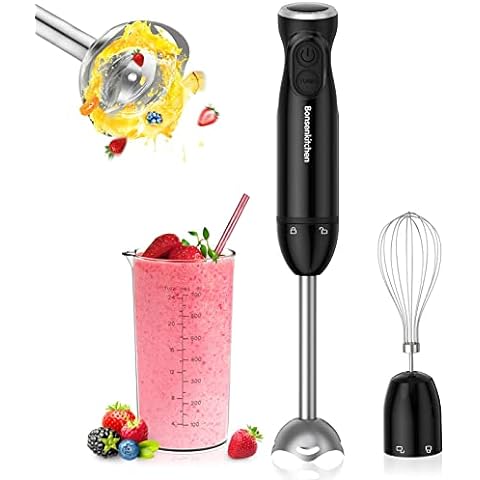 Mueller Austria Hand Blender, Smart Stick 800W, 12 Speed and Turbo Mode,  3-in-1, Titanium Steel Blades, Comfygrip Handle, with Whisk,  Chopper/Grinder Bowl and Beaker/Measuring Cup 