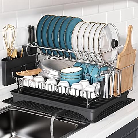 boosiny Over Sink Dish Drying Rack, Boosiny 2 Tier Stainless Steel Large  Expandable Kitchen Rack (27.5'' - 33.5''), Adjustable Length