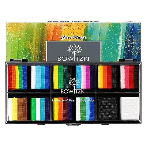 Bowitzki Professional Face Painting Kit For Kids Adults 12x10 gm Face paint  Set with Stencil One Stroke Split Cake Non Toxic Rainbow Flora Dolphin  Unicorn Flame Body Paint Makeup