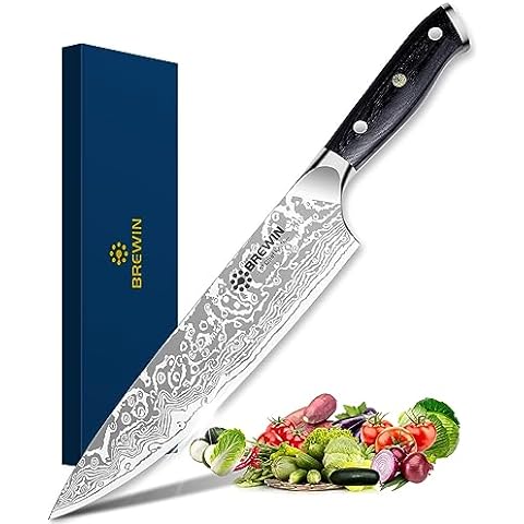 MITSUMOTO SAKARI Damascus Chef Knife, 8 inch Professional 440C Japanese  Knives