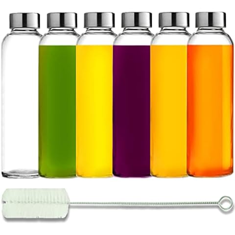 Pratico Kitchen 20 oz. Leak-Proof Glass Bottles, Juice Containers and  Smoothie Bottles, Stainless Steel Caps, 4 Pack