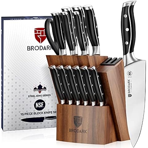 WIZEKA Kitchen Knife Set with Block,15pcs German Steel 1.4116 Knife Block  Set, NSF Certified Knife Set, Professinal Chef Knife Set with Built-in