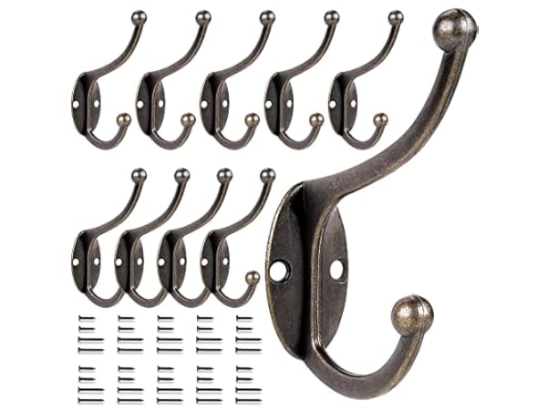 8 Pack Heavy Duty Dual Coat Hooks Wall Mounted Double Prong(up And Down) Rustproof Coat Hooks Hardware Retro Robe Hanger For Coat,towel, Scarf, Hat