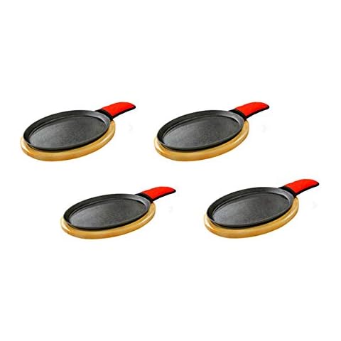 Mr. Bar-B-Q Cast Iron Fajita Skillet Set | Sizzling Plate with Wooden Base  and Cloth Handles | Impress your Dinner Guests with an Authentic Fajita
