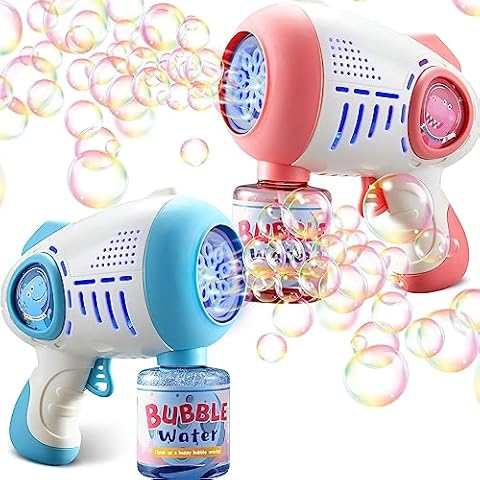 Bubble Gun with 2 Pack Bubble Liquid, Bubble Machine for Toddlers with  360-Degree Leak-Proof Design, Ergonomic Grip, Automatic Bubble Guns for  Kids