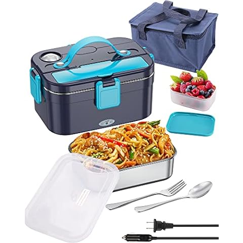 Electric Heating Lunch Box Food Heater Portable Lunch Containers Warming Bento for Home & Office Use 110V Hot Lunch Box (Blue), Adult Unisex, Size