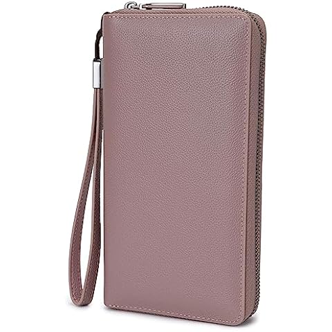 Bveyzi Women RFID Blocking Wallet Leather Zip Around Phone Clutch Large Capacity Ladies Travel Purse Wristlet (Black)