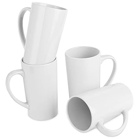 BYCNZB 16oz White Funnel Ceramic Tall Coffee Mugs for Coffee, Tea, Cocoa,  Latte, Milk set of 4