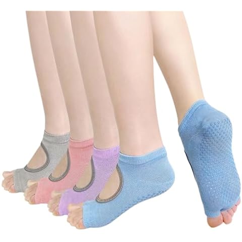  CaiDieNu 4 Pairs Pilates Toeless Socks Non Slip Grip